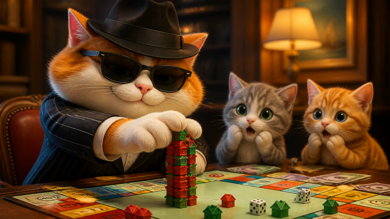 chat qui joue au monopoly